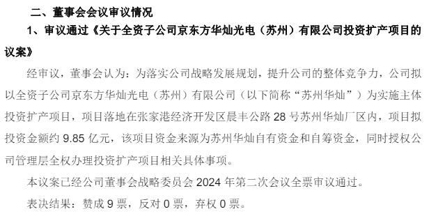 约9.85亿元，京东方华灿（苏州）拟投建扩产项目