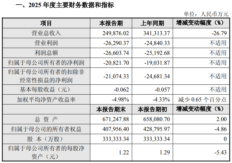 龙腾光电：2025年净亏损2.08亿元，经营业绩承压