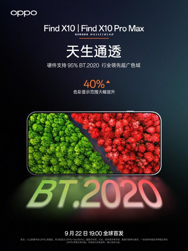 OPPO Find X10系列首发原色光谱发光材料：95% BT.2020超广色域行业最高
