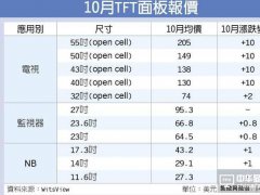 中尺寸面板10月大涨10美元