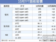 价格续扬！ 中尺寸面板 10月大涨10美元